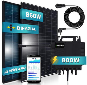 SUNNIVA Balkonkraftwerk 1118/800W 2 x 430Wp Module + Growatt NEO 800M-X + Schuko-Kabel 5m