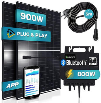SUNNIVA Balkonkraftwerk 900/800W 2 x 450Wp Black Frame Module + Growatt NEO 800M-X + 5m Schuko-Netzkabel