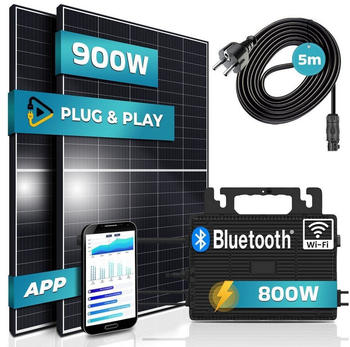 SUNNIVA Balkonkraftwerk 900/800W 2 x 450Wp Black Frame Module + Astro-Energy TM-L800M + 5m Schuko-Netzkabel