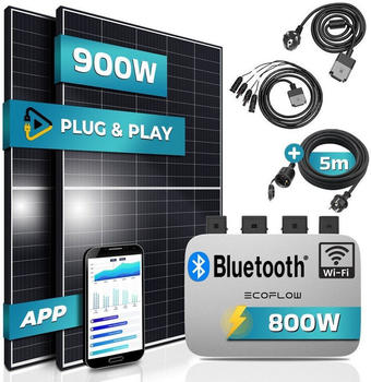 SUNNIVA Balkonkraftwerk 900/800W 2 x 450Wp Black Frame Module + EcoFlow PowerStream 800W + 5m Schuko-Netzkabel