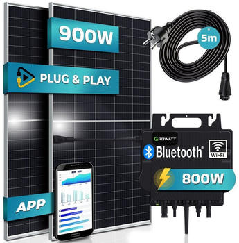 SUNNIVA Balkonkraftwerk 900/800W 2 x 450Wp Silver Frame Module + Growatt NEO 800M-X + 5m Schuko-Netzkabel