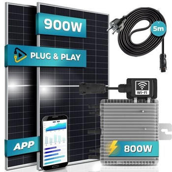 SUNNIVA Balkonkraftwerk 900/800W 2 x 450Wp Silver Frame Module + Deye SUN-M80G4-EU + 5m Schuko-Netzkabel