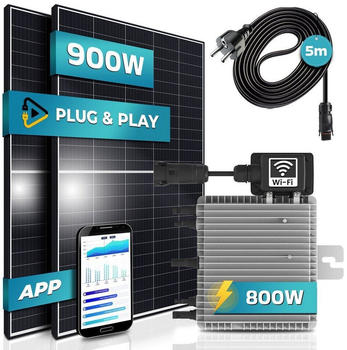 SUNNIVA Balkonkraftwerk 900/800W 2 x 450Wp Black Frame Module + Deye SUN-M80G4-EU + 5m Schuko-Netzkabel