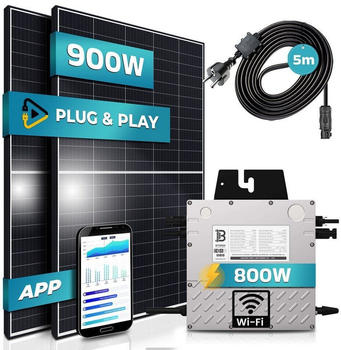 SUNNIVA Balkonkraftwerk 900/800W 2 x 450Wp Black Frame Module + Beny BYM800W + 5m Schuko-Netzkabel