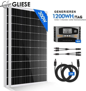 Rhein Lighting Wohnmobil-Solaranlage 300W 2 x 150Wp Module + 40A Solar-Laderegler + Montagematerial