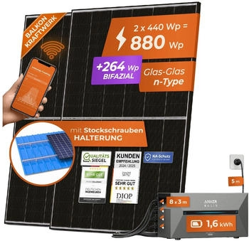 Solarway All In One 880W mit 1,6 kWh Anker Solix 2 PRO Speicher Plug&Play mit Stockschrauben Halterung Solarway All In One 880W mit 1,6 kWh Anker Solix 2 PRO Speicher Plug&Play mit Stockschrauben Halterung