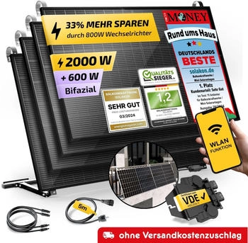 Solakon Balkonkraftwerk 2000/800W 4 x 500Wp Module + Growatt NEO 800M-X + Schuko-Kabel 5m + Balkonhalterung