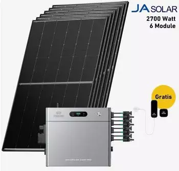Balkonstrom Solaranlage 3600W 6 x 450Wp Module + Zendure Solarflow 2400 Pro + Zendure Smart Meter + 3m Schuko-Kabel + Flachdach-Halterung