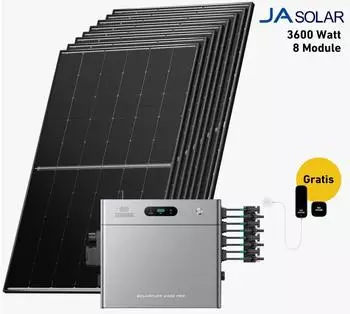 Balkonstrom Solaranlage 3600W 8 x 450Wp Module + Zendure Solarflow 2400 Pro + Zendure Smart Meter + 3m Schuko-Kabel
