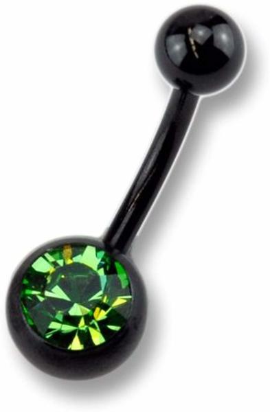 ZEEme Bauchnabelpiercing schwarz mit grünem Kristall (400408R)