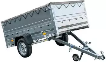 Unitrailer Garden Trailer 230 Kipp faltbarer Anhänger mit Bordwänden, Stützrad und Flachplane