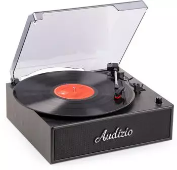 Audizio Reno Retro-Plattenspieler Bluetooth, 3 Geschwindigkeiten, eingebaute Lautsprecher, schwarz (T102.086)