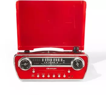 Crosley Powel 7-in-1 Plattenspieler mit Lautsprechern & CD-Player, rot (CR6047A-RE4)