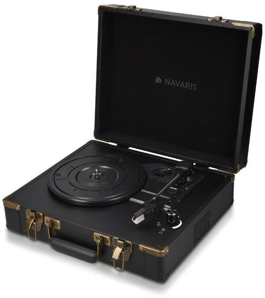 Navaris Plattenspieler Retro Kofferplattenspieler mit Lautsprecher + USB Port schwarz