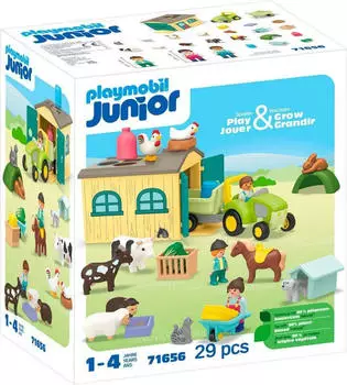 Playmobil JUNIOR - Bauernhof-Abenteuer mit Traktor, Anh&auml;nger und tierischen Freunden (71656)