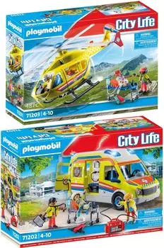 Playmobil 2er-Set Rettungswagen + Rettungshelikopter (71202-03)