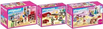 Playmobil Dollhouse 3er Set Familienk&uuml;che, Wohnzimmer & Schlafzimmer (70206-07-08)