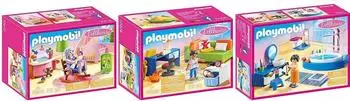 Playmobil Dollhouse 3er Set Jugendzimmer, Babyzimmer & Badezimmer (70209-10-11)