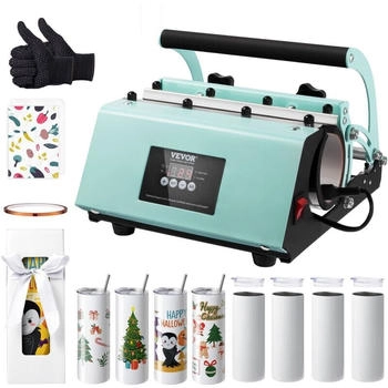 VEVOR Tumbler-Hitzepresse und Sublimationsbecher, Tumbler-Presse-Set mit 8 Stk. 567 g Blanko-Bechern, Tassenpresse f&uuml;r 312-850 g Tumbler, mit W&auml;rme&uuml;bertragungspapier, Handschuhen, Klebeband