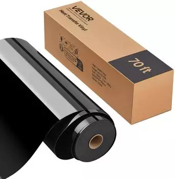 VEVOR Vinylfolie W&auml;rme&uuml;bertragung Transferfolie (304,8 x 21336 mm) gl&auml;nzend schwarze HTV-B&uuml;gelvinylrolle