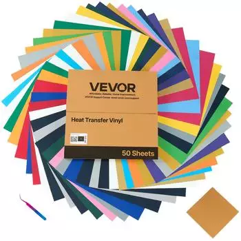 VEVOR Vinylfolie W&auml;rme&uuml;bertragung Transferfolie (304,8 x 304,8 mm) 50 Bl&auml;tter verschiedene Farben Plotterfolie kompatibel mit Schneidemaschinen