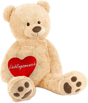 Brubaker XXL Teddybär 100 cm mit Herz “Lieblingsmensch” beige