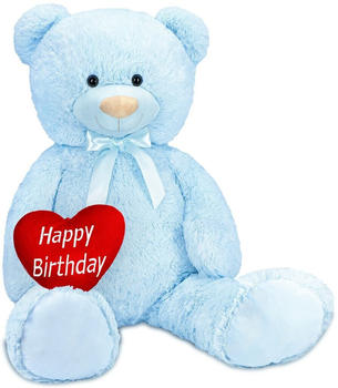 Brubaker XXL Teddybär 100 cm mit Herz “Happy Birthday” hellblau