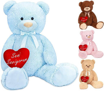 Brubaker XXL Teddybär 100 cm mit Herz “Seni Seviyorum” hellblau
