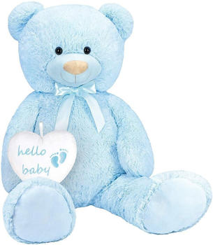Brubaker XXL Teddybär 100 cm mit Herz “Hello Baby” hellblau