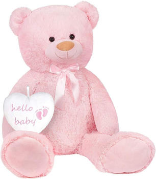 Brubaker XXL Teddybär 100 cm mit Herz “Hello Baby” rosa
