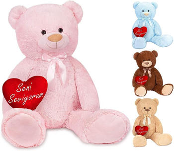 Brubaker XXL Teddybär 100 cm mit Herz “Seni Seviyorum” rosa