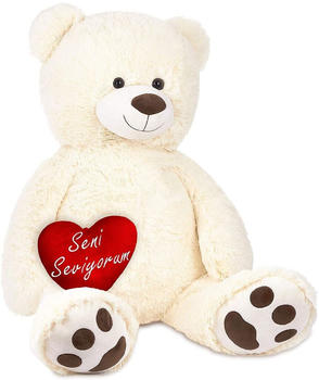 Brubaker XXL Teddybär 100 cm mit Herz “Seni Seviyorum” weiß
