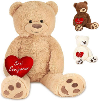 Brubaker XXL Teddybär 100 cm mit Herz “Seni Seviyorum” beige