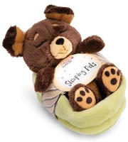 Nici Kuscheltier Sleeping Pets brauner Hund 12cm im gr&uuml;nen K&ouml;rbchen (49748)