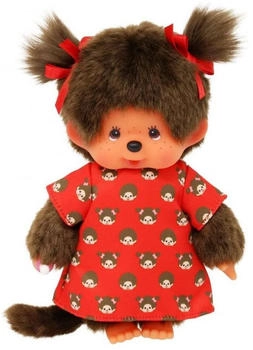 Sekiguchi Monchhichi Plüschfigur Mädchen im Kleid rot/braun 20cm