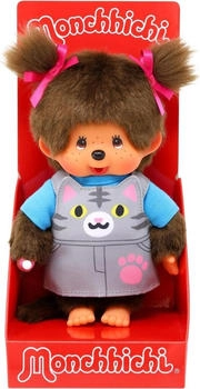 Sekiguchi Monchhichi Mädchen mit Latzkleid Katzengesicht 20 cm (203895)