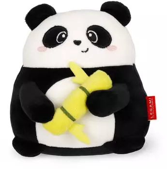 Legami Super Soft Plush Pl&uuml;sch, Panda Thema, Mini Gr&ouml;&szlig;e, mit personalisierbarer ID Karte, Steht alleine, 14x15x12 cm, Black