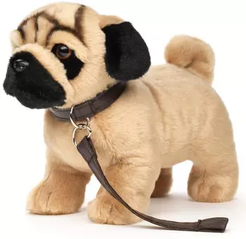 UNI-TOYS Eco-Line Mops, stehend (mit Leine) - 26 cm (L&auml;nge) - Pl&uuml;sch-Hund