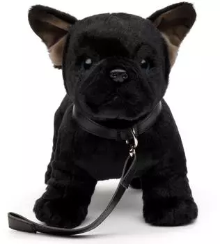 UNI-TOYS Eco-Line Franz&ouml;sische Bulldogge (schwarz) - Mit Leine 26 cm (L&auml;nge) - Pl&uuml;sch-Hund