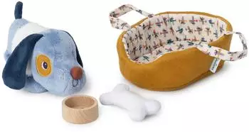 Lilliputiens Kuscheltier Hund Jules mit Korb, blau