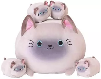 LuxusKollektion Plüschtier Siamesische Katze Mama mit 4 Kätzchen, weiches Kissen