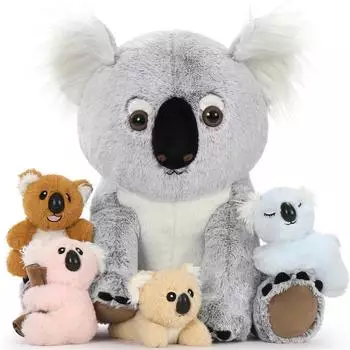 LuxusKollektion Koala Kuscheltier XXL liegend, grau-weiß, 45cm mit 4 Babys