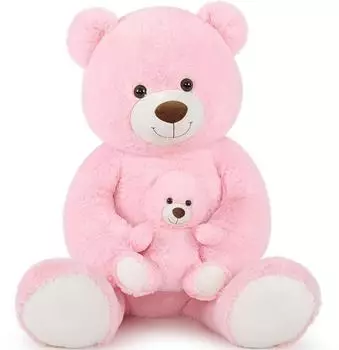 LuxusKollektion Teddybär XXL mit Babybär, rosa, 100cm, 2er-Set
