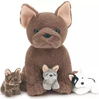 LuxusKollektion Franz&ouml;sische Bulldogge Kuscheltier XXL 50cm, braun, 4er-Set mit 3 Babys
