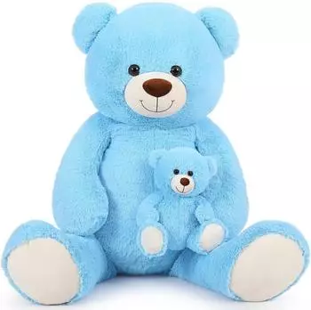 LuxusKollektion Teddybär XXL 100cm mit kleinem Bären, blau, 2er-Set