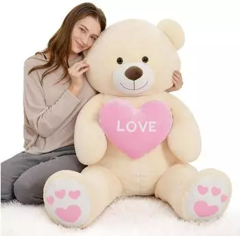 LuxusKollektion Teddyb&auml;r XXL mit Herz "I Love You", beige, 130cm