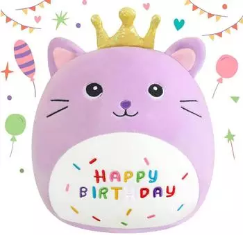 LuxusKollektion Pl&uuml;schkatze mit Krone "Happy Birthday" 35cm, lila