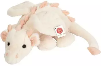 Teddy Hermann 94006 - Drache Fluffy liegend, weis-rosa, Plüsch, 32 cm