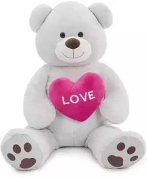 LuxusKollektion Riesen Teddyb&auml;r mit Herz "I Love You", grau, 130cm