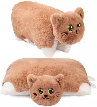 Brubaker Kuscheltier-Kissen Katze 2-in-1 Pl&uuml;schtier, 40x30cm, braun (Kissen_22601_Katze_Bra)